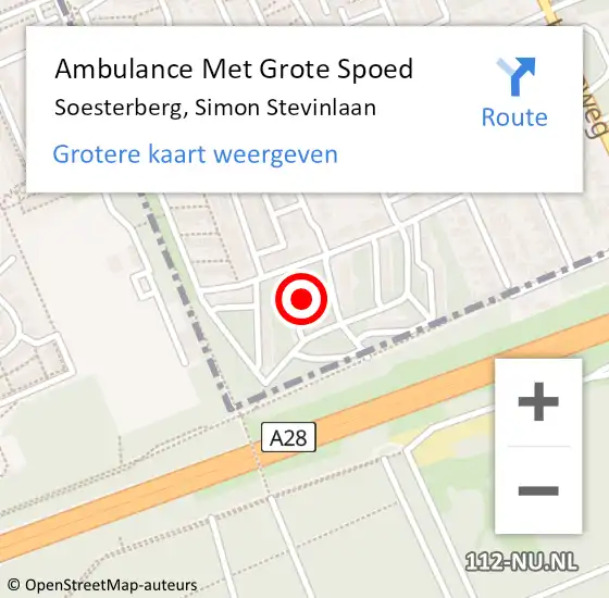 Locatie op kaart van de 112 melding: Ambulance Met Grote Spoed Naar Soesterberg, Simon Stevinlaan op 5 februari 2016 12:28