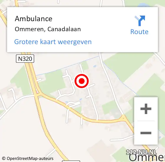 Locatie op kaart van de 112 melding: Ambulance Ommeren, Canadalaan op 5 februari 2016 12:57