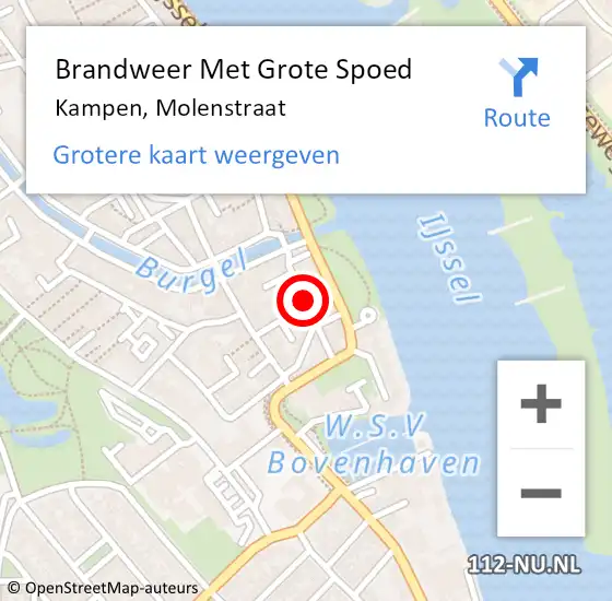 Locatie op kaart van de 112 melding: Brandweer Met Grote Spoed Naar Kampen, Molenstraat op 5 februari 2016 16:44