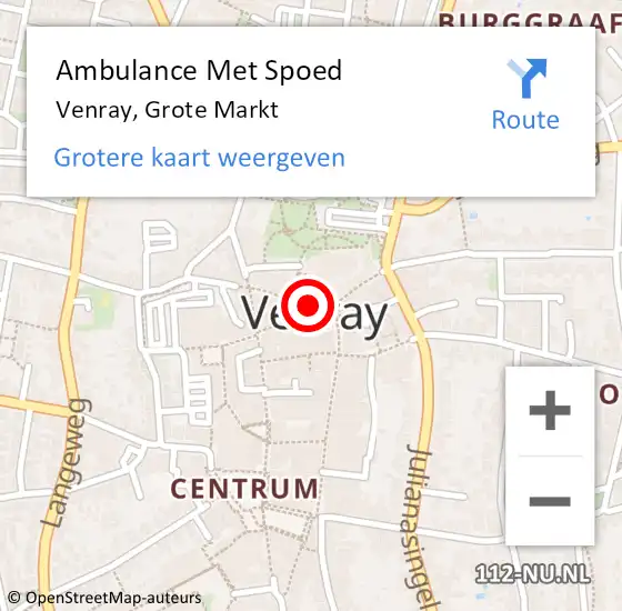 Locatie op kaart van de 112 melding: Ambulance Met Spoed Naar Venray, Grote Markt op 5 februari 2016 18:13