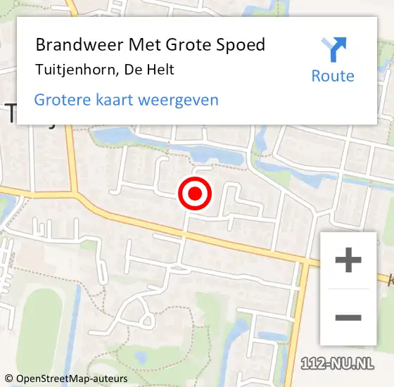 Locatie op kaart van de 112 melding: Brandweer Met Grote Spoed Naar Tuitjenhorn, De Helt op 5 februari 2016 19:11