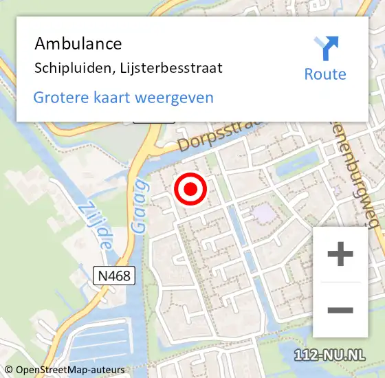 Locatie op kaart van de 112 melding: Ambulance Schipluiden, Lijsterbesstraat op 5 februari 2016 21:04