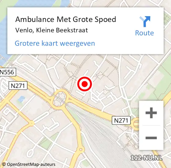 Locatie op kaart van de 112 melding: Ambulance Met Grote Spoed Naar Venlo, Kleine Beekstraat op 5 februari 2016 21:55