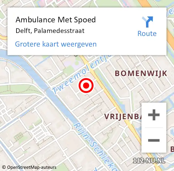 Locatie op kaart van de 112 melding: Ambulance Met Spoed Naar Delft, Palamedesstraat op 5 februari 2016 22:12