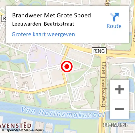 Locatie op kaart van de 112 melding: Brandweer Met Grote Spoed Naar Leeuwarden, Beatrixstraat op 5 februari 2016 22:34