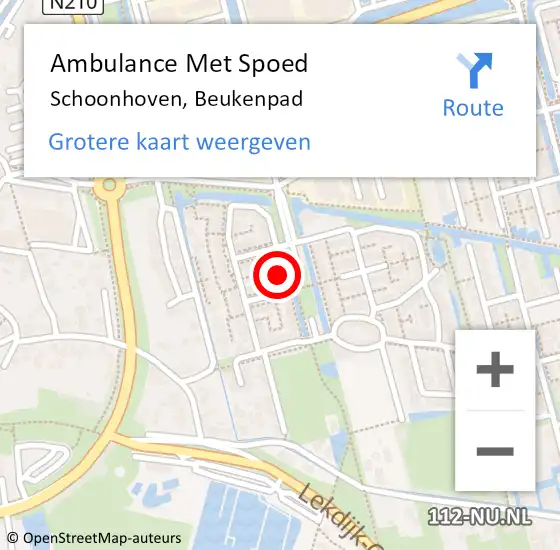 Locatie op kaart van de 112 melding: Ambulance Met Spoed Naar Schoonhoven, Beukenpad op 5 februari 2016 22:50