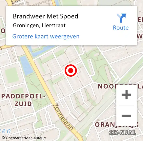 Locatie op kaart van de 112 melding: Brandweer Met Spoed Naar Groningen, Lierstraat op 5 februari 2016 23:45