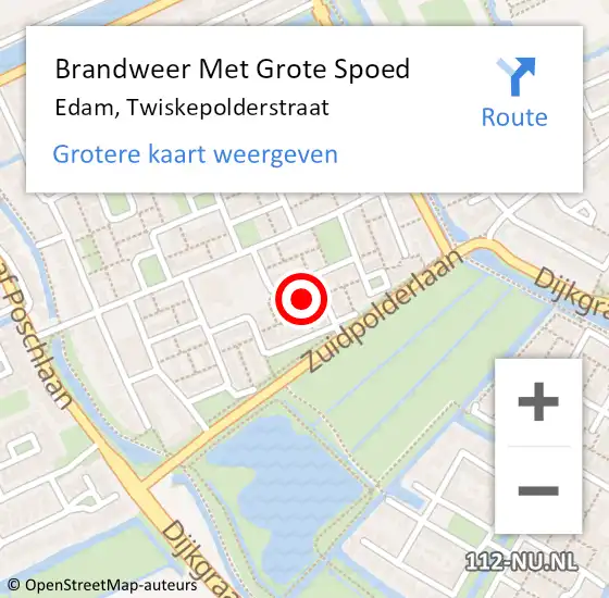 Locatie op kaart van de 112 melding: Brandweer Met Grote Spoed Naar Edam, Twiskepolderstraat op 6 februari 2016 01:21