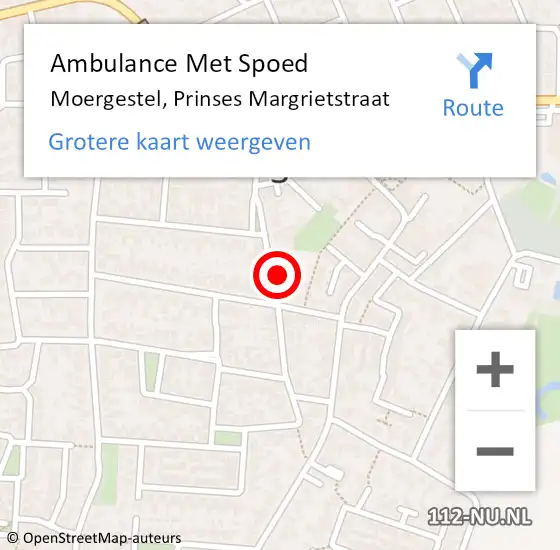 Locatie op kaart van de 112 melding: Ambulance Met Spoed Naar Moergestel, Prinses Margrietstraat op 6 februari 2016 01:29