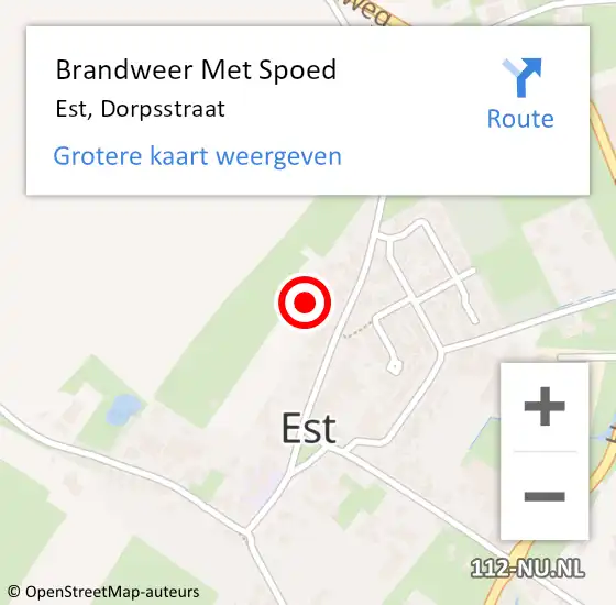 Locatie op kaart van de 112 melding: Brandweer Met Spoed Naar Est, Dorpsstraat op 6 februari 2016 03:29