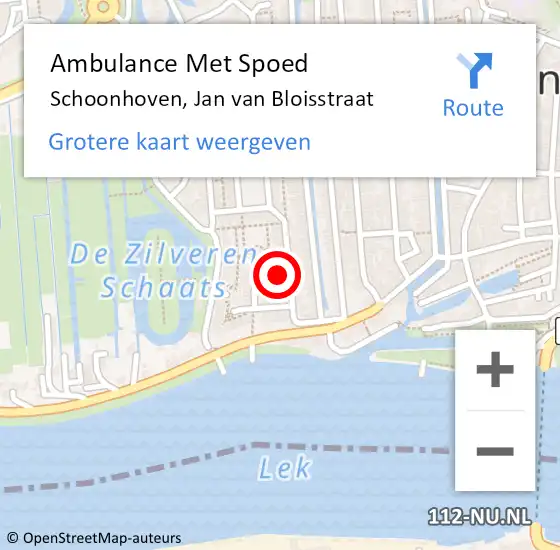 Locatie op kaart van de 112 melding: Ambulance Met Spoed Naar Schoonhoven, Jan van Bloisstraat op 6 februari 2016 05:07