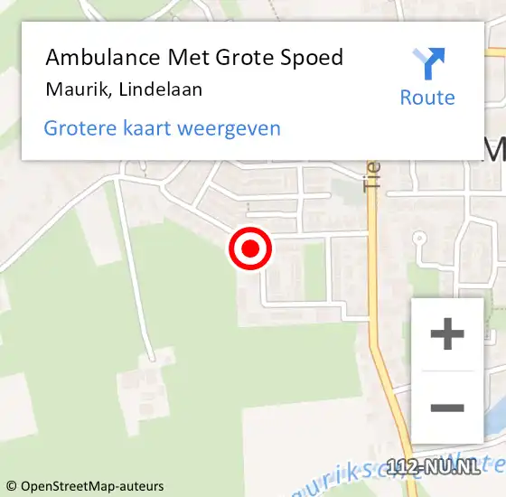 Locatie op kaart van de 112 melding: Ambulance Met Grote Spoed Naar Maurik, Lindelaan op 6 februari 2016 06:03