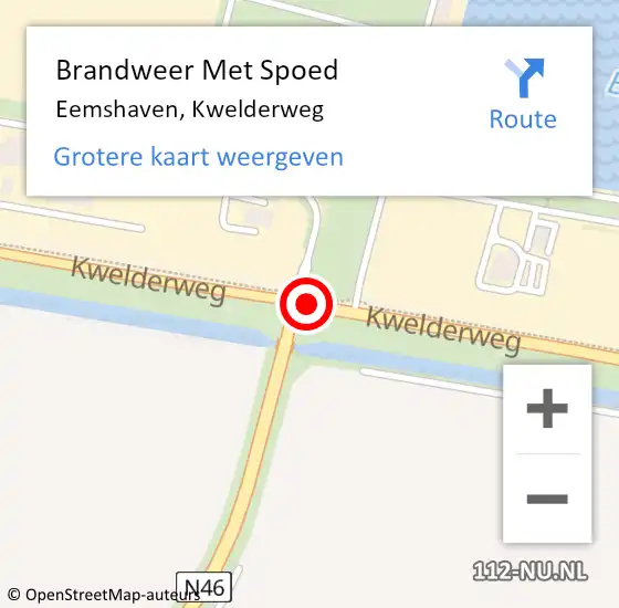 Locatie op kaart van de 112 melding: Brandweer Met Spoed Naar Eemshaven, Kwelderweg op 6 februari 2016 06:32