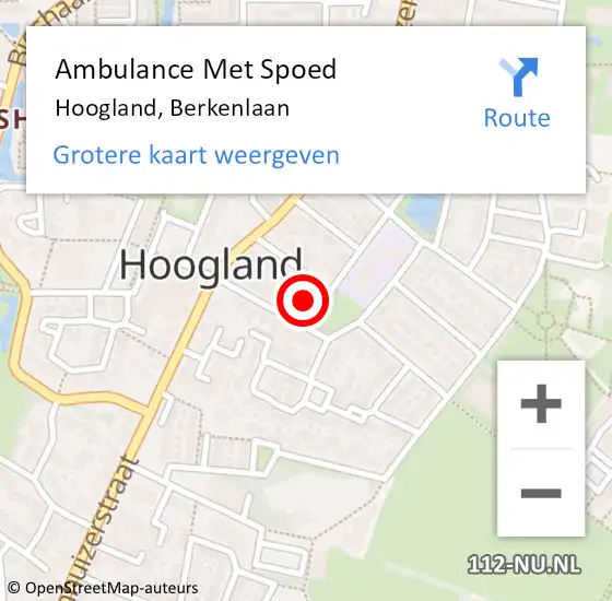 Locatie op kaart van de 112 melding: Ambulance Met Spoed Naar Hoogland, Berkenlaan op 6 februari 2016 06:37