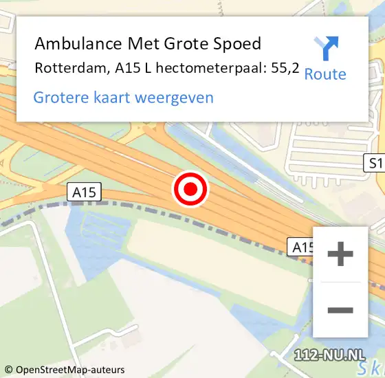 Locatie op kaart van de 112 melding: Ambulance Met Grote Spoed Naar Rotterdam, A15 R op 6 februari 2016 07:26