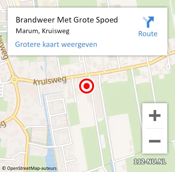 Locatie op kaart van de 112 melding: Brandweer Met Grote Spoed Naar Marum, Kruisweg op 6 februari 2016 08:51