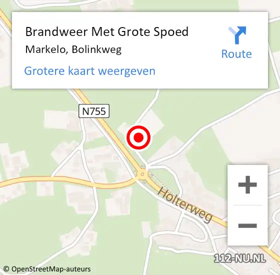 Locatie op kaart van de 112 melding: Brandweer Met Grote Spoed Naar Markelo, Bolinkweg op 6 februari 2016 11:15