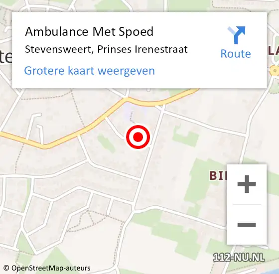 Locatie op kaart van de 112 melding: Ambulance Met Spoed Naar Stevensweert, Prinses Irenestraat op 6 februari 2016 11:57