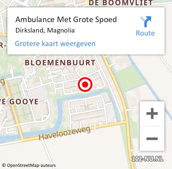 Locatie op kaart van de 112 melding: Ambulance Met Grote Spoed Naar Dirksland, Magnolia op 6 februari 2016 12:36