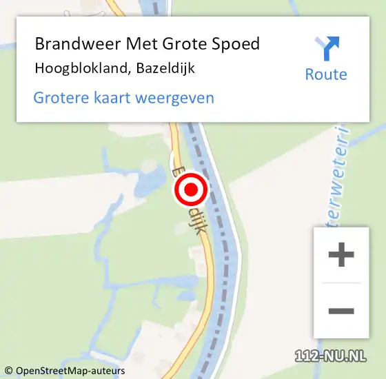 Locatie op kaart van de 112 melding: Brandweer Met Grote Spoed Naar Hoogblokland, Bazeldijk op 6 februari 2016 13:31