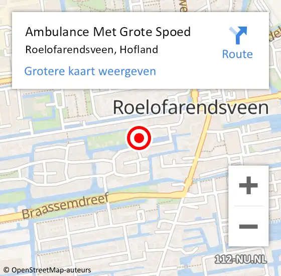 Locatie op kaart van de 112 melding: Ambulance Met Grote Spoed Naar Roelofarendsveen, Hofland op 6 februari 2016 14:32