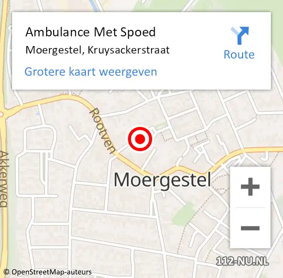 Locatie op kaart van de 112 melding: Ambulance Met Spoed Naar Moergestel, Kruysackerstraat op 6 februari 2016 14:36