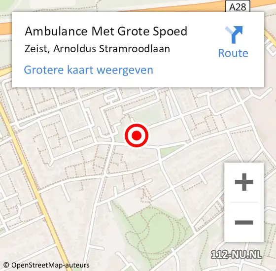 Locatie op kaart van de 112 melding: Ambulance Met Grote Spoed Naar Zeist, Arnoldus Stramroodlaan op 6 februari 2016 15:19