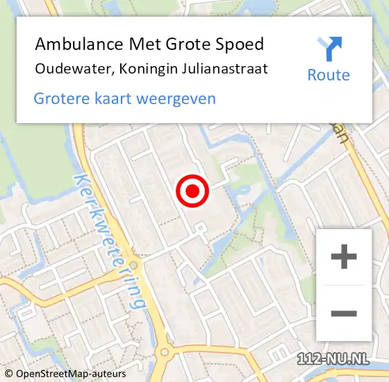 Locatie op kaart van de 112 melding: Ambulance Met Grote Spoed Naar Oudewater, Koningin Julianastraat op 6 februari 2016 16:54