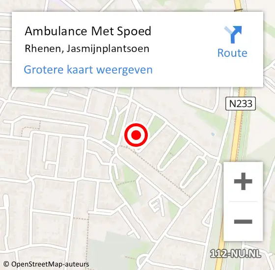 Locatie op kaart van de 112 melding: Ambulance Met Spoed Naar Rhenen, Jasmijnplantsoen op 6 februari 2016 17:25