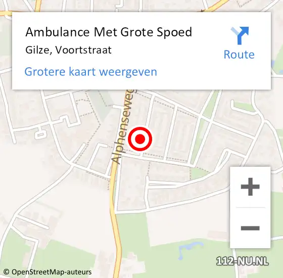 Locatie op kaart van de 112 melding: Ambulance Met Grote Spoed Naar Gilze, Voortstraat op 6 februari 2016 19:20