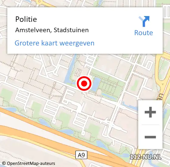 Locatie op kaart van de 112 melding: Politie Amstelveen, Stadstuinen op 6 februari 2016 20:46