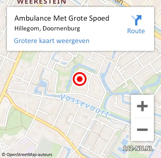 Locatie op kaart van de 112 melding: Ambulance Met Grote Spoed Naar Hillegom, Doornenburg op 6 februari 2016 22:09