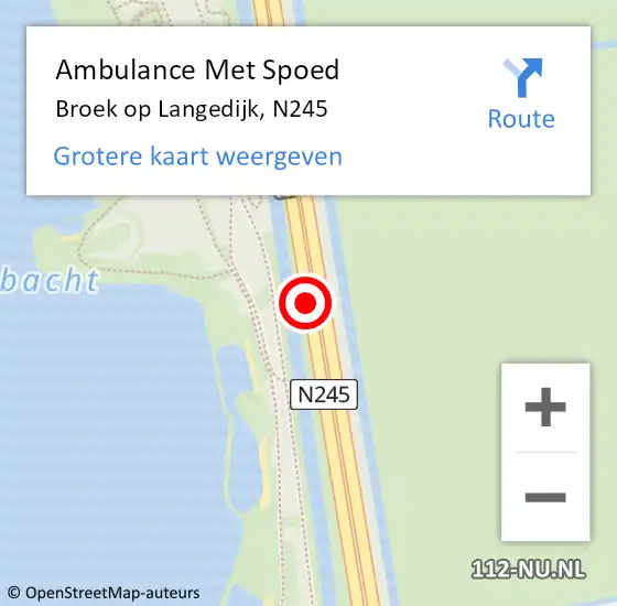 Locatie op kaart van de 112 melding: Ambulance Met Spoed Naar Broek op Langedijk, N245 op 6 februari 2016 22:12