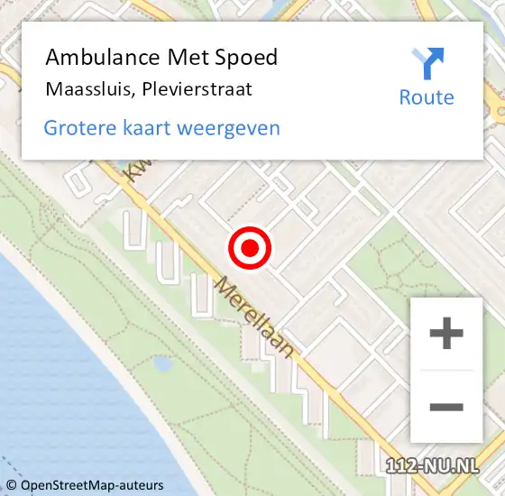 Locatie op kaart van de 112 melding: Ambulance Met Spoed Naar Maassluis, Plevierstraat op 7 februari 2016 00:47