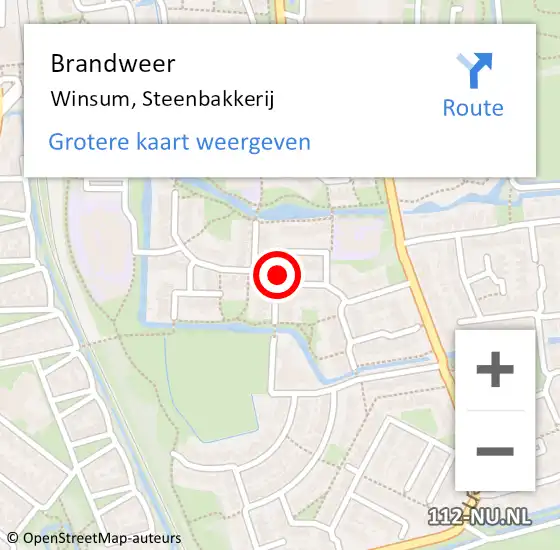 Locatie op kaart van de 112 melding: Brandweer Winsum, Steenbakkerij op 7 februari 2016 00:51