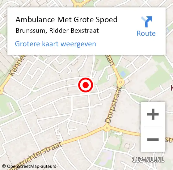 Locatie op kaart van de 112 melding: Ambulance Met Grote Spoed Naar Brunssum, Ridder Bexstraat op 5 december 2013 15:08