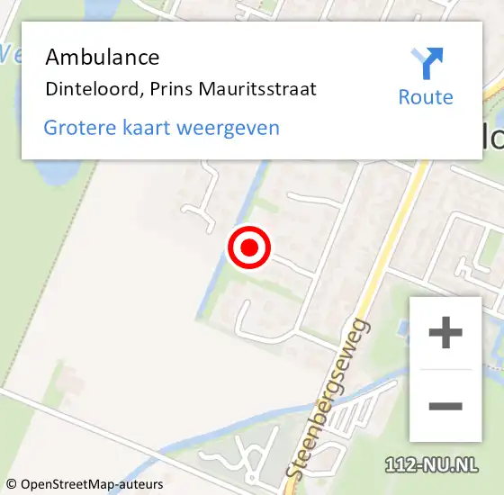 Locatie op kaart van de 112 melding: Ambulance Dinteloord, Prins Mauritsstraat op 7 februari 2016 12:51