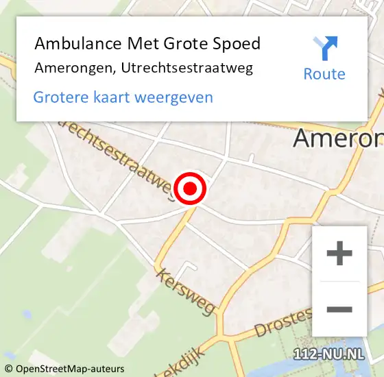 Locatie op kaart van de 112 melding: Ambulance Met Grote Spoed Naar Amerongen, Utrechtsestraatweg op 7 februari 2016 13:09