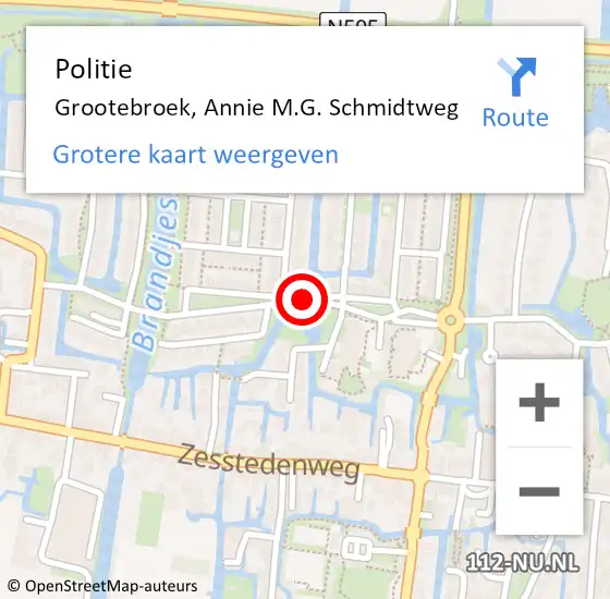 Locatie op kaart van de 112 melding: Politie Grootebroek, Annie M.G. Schmidtweg op 7 februari 2016 13:25