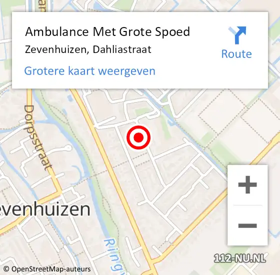 Locatie op kaart van de 112 melding: Ambulance Met Grote Spoed Naar Zevenhuizen, Dahliastraat op 7 februari 2016 13:59