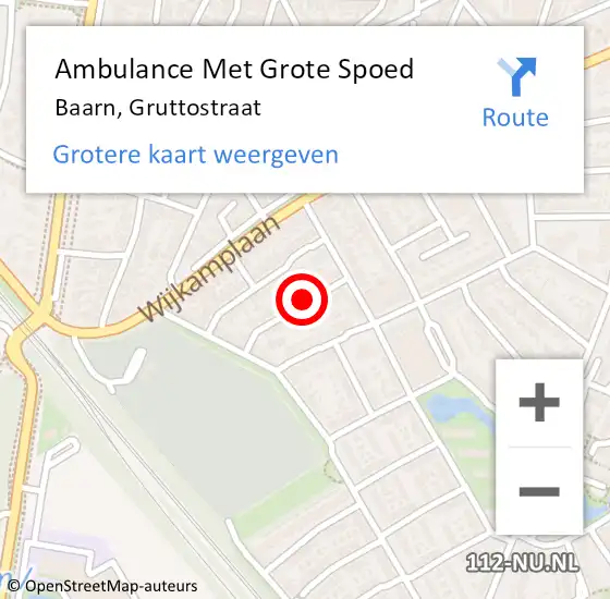 Locatie op kaart van de 112 melding: Ambulance Met Grote Spoed Naar Baarn, Gruttostraat op 7 februari 2016 14:43