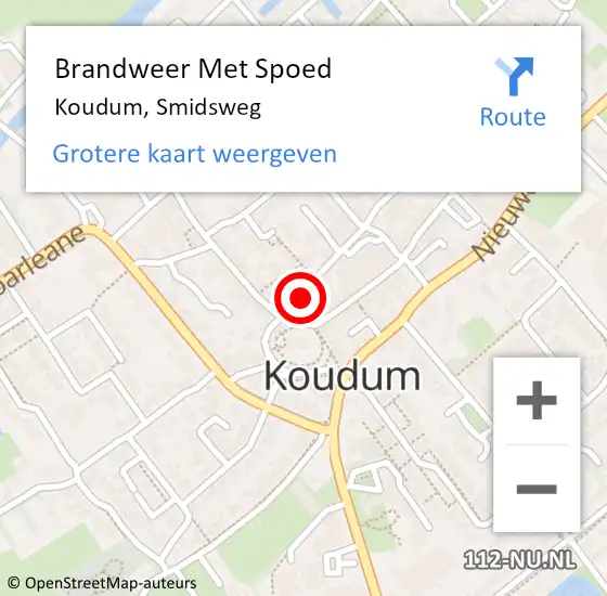 Locatie op kaart van de 112 melding: Brandweer Met Spoed Naar Koudum, Smidsweg op 5 december 2013 15:22