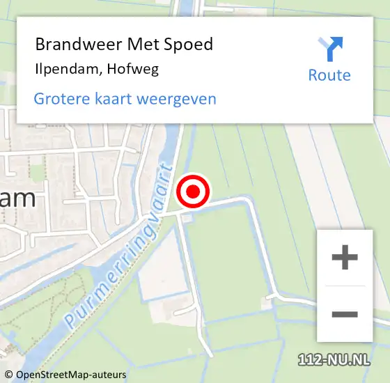 Locatie op kaart van de 112 melding: Brandweer Met Spoed Naar Ilpendam, Hofweg op 7 februari 2016 15:55