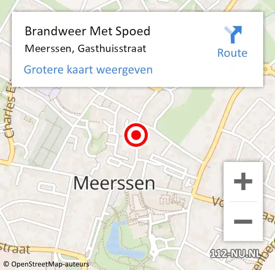 Locatie op kaart van de 112 melding: Brandweer Met Spoed Naar Meerssen, Gasthuisstraat op 7 februari 2016 16:42