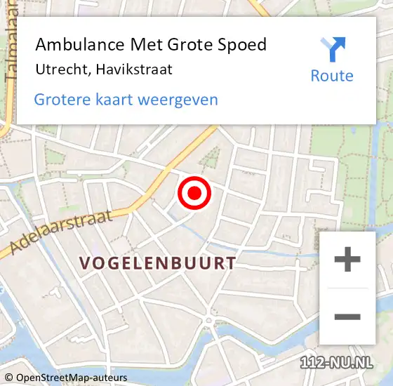 Locatie op kaart van de 112 melding: Ambulance Met Grote Spoed Naar Utrecht, Havikstraat op 7 februari 2016 16:43