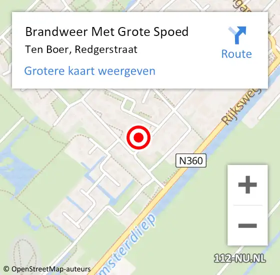 Locatie op kaart van de 112 melding: Brandweer Met Grote Spoed Naar Ten Boer, Redgerstraat op 7 februari 2016 16:51