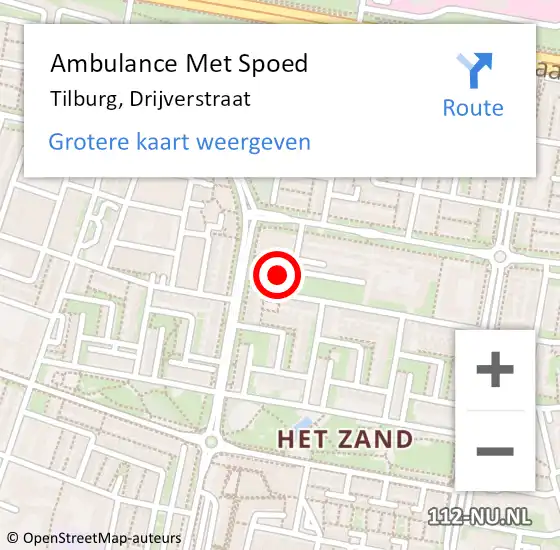 Locatie op kaart van de 112 melding: Ambulance Met Spoed Naar Tilburg, Drijverstraat op 7 februari 2016 17:25