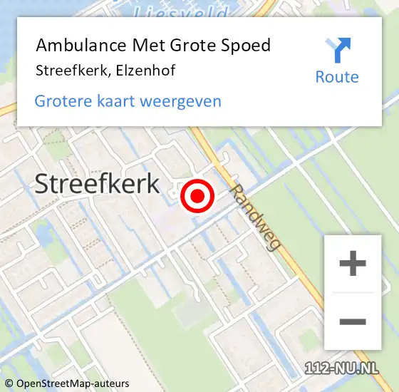 Locatie op kaart van de 112 melding: Ambulance Met Grote Spoed Naar Streefkerk, Elzenhof op 7 februari 2016 17:43