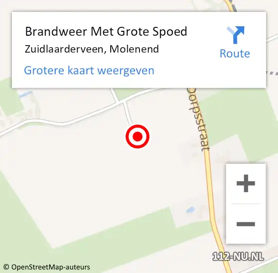 Locatie op kaart van de 112 melding: Brandweer Met Grote Spoed Naar Zuidlaarderveen, Molenend op 7 februari 2016 20:46
