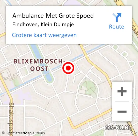 Locatie op kaart van de 112 melding: Ambulance Met Grote Spoed Naar Eindhoven, Klein Duimpje op 7 februari 2016 21:03